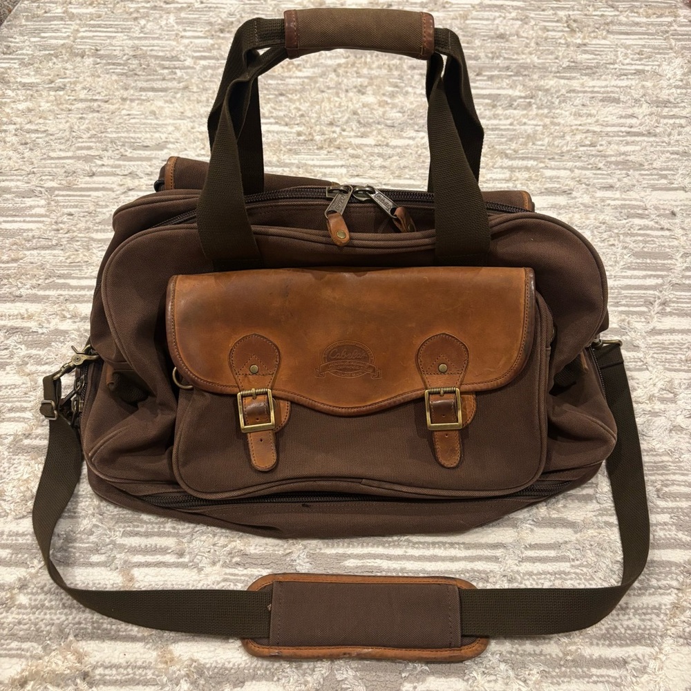 Vintage Cabela’s Leather Canvas Duffle Bag Carry On Travel Work Shoulder Rare